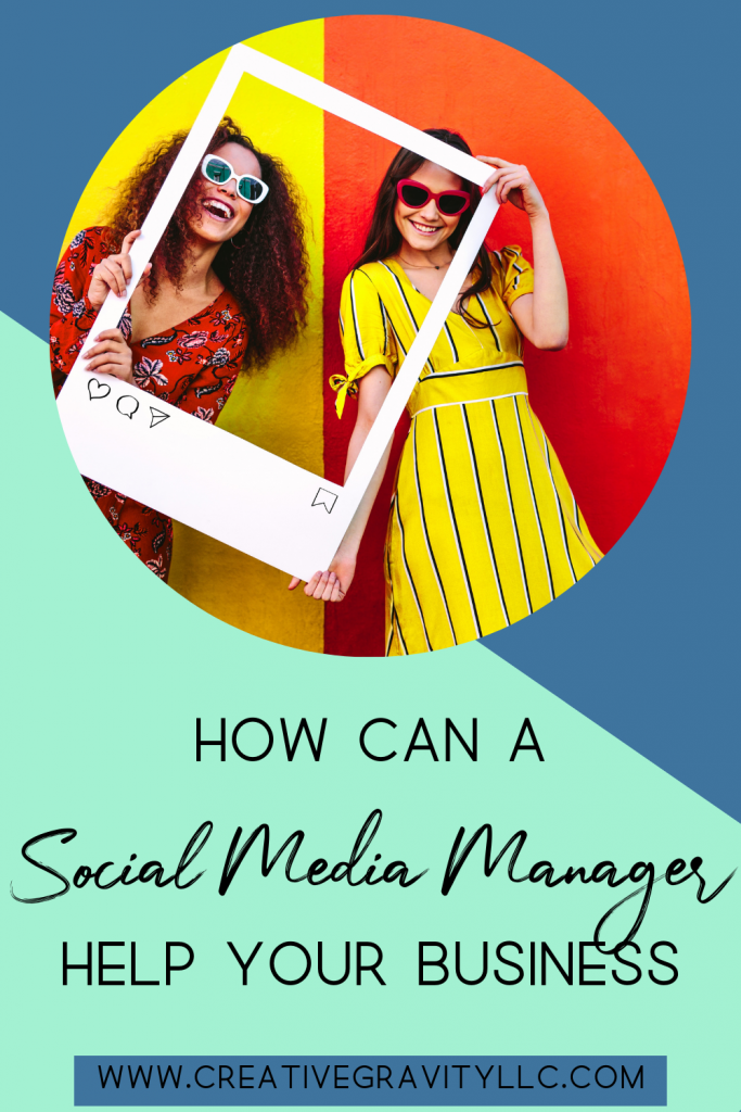 Can a Social media manager help your business - blog image - two women holding an instagram cutout - www.creativegravityllc.com